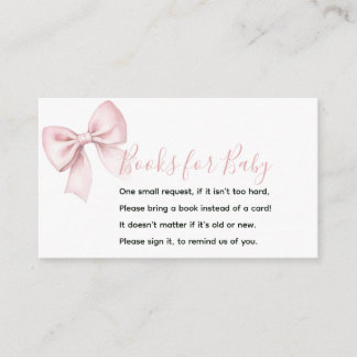 Pink Bow Books for Baby Girl Shower Coquette Enclosure Card