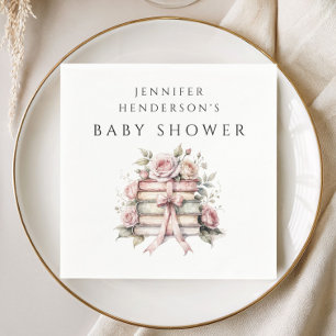Pink Bow Bookstack Baby Shower Napkin
