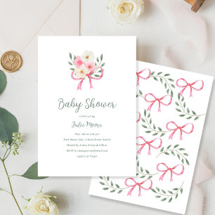 Pink Bow Bouquet Baby Shower Invitation