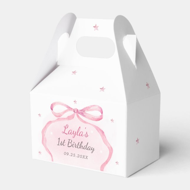 Pink Bow Boutique 1st Birthday Party  Favour Box (Front Side)