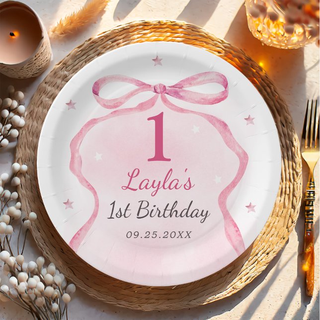 Pink Bow Boutique 1st Birthday Party  Paper Plate (Creator Uploaded)