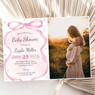 Pink Bow Boutique Baby Shower Photo Invitation