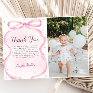 Pink Bow Boutique Birthday Party Photo Thank You Card