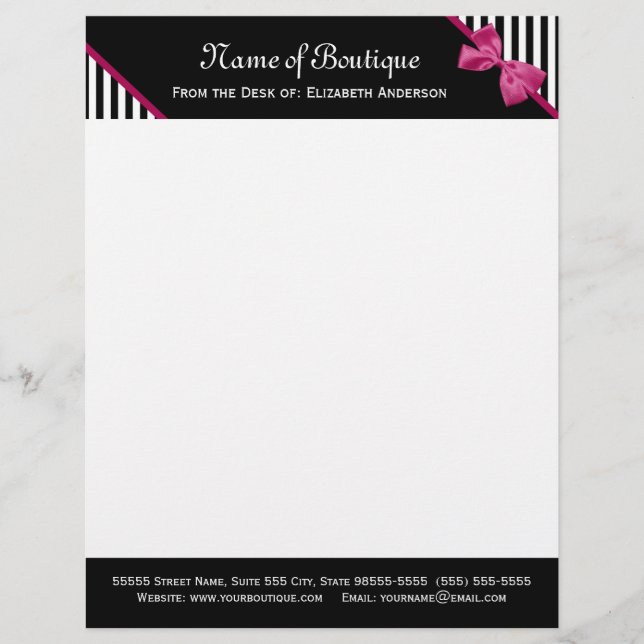 Pink Bow Boutique Letterhead Template (Front)