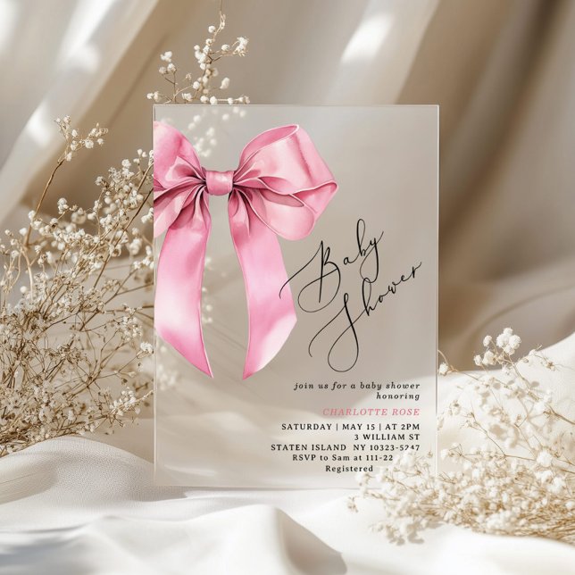 Pink Bow Bowtiful Baby Shower Acrylic Invitations (Creator Uploaded)