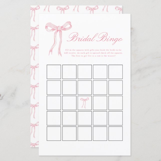 Pink Bow Bridal Bingo Pink Bridal Shower Game (Front/Back)