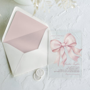 Pink Bow Bridal Shower Acrylic Invitations