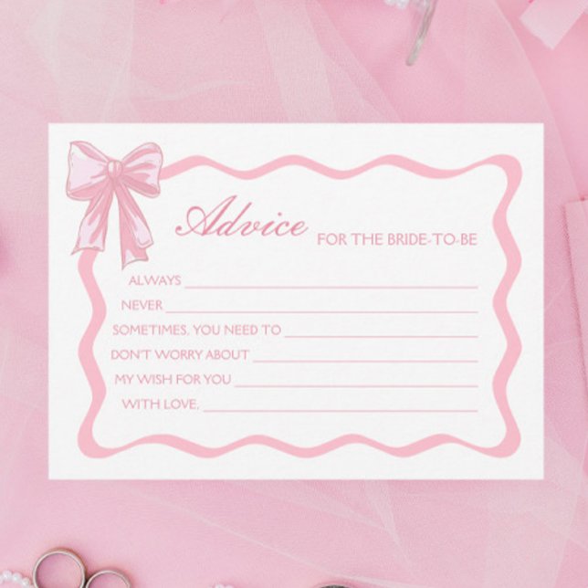 Pink Bow Bridal Shower Advice for the bride Card (Creator Uploaded)