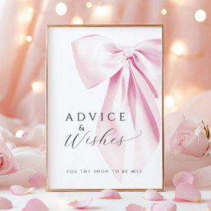 Pink Bow Bridal Shower Advice & Wishes Table Sign