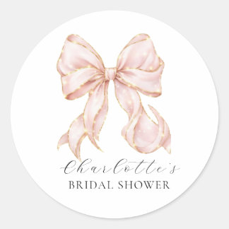 Pink Bow Bridal Shower Classic Round Sticker