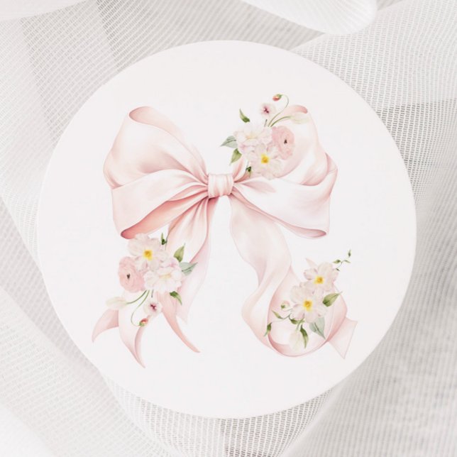 Pink Bow Bridal Shower Classic Round Sticker (Creator Uploaded)