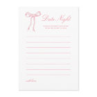 Pink Bow Bridal Shower Date Night Ideas Card