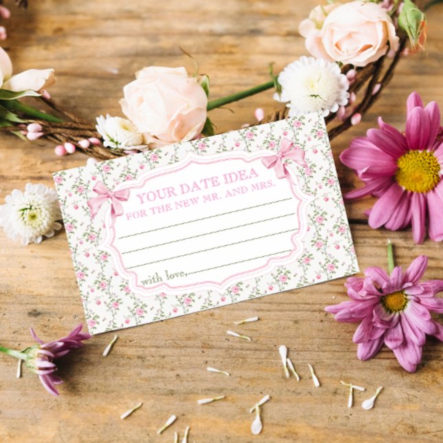 Pink Bow Bridal Shower Date Night Ideas Enclosure Card (Creator Uploaded)