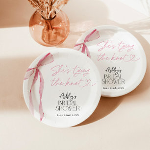 Pink Bow Bridal Shower, Elegant Bridal Shower Paper Plate