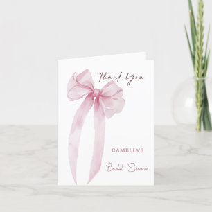 Pink Bow Bridal Shower Folded Thank You Card