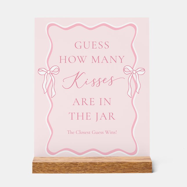 Pink Bow Bridal Shower Guess How Many Kisses Acrylic Sign (Creator Uploaded)