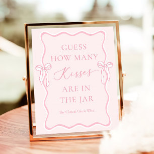 Pink Bow Bridal Shower Guess How Many Kisses Poster