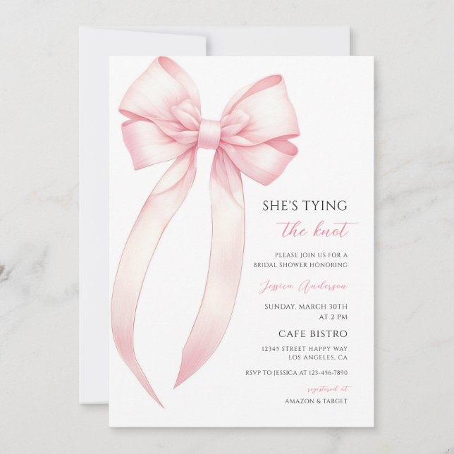 Pink Bow Bridal Shower Invitation (Front)