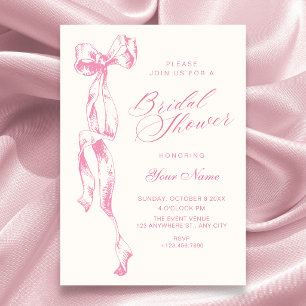 Pink bow bridal shower invitation