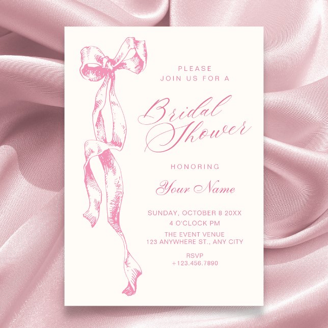 Pink bow bridal shower invitation (Creator Uploaded)