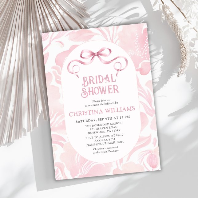 Pink Bow Bridal Shower Invitation (Creator Uploaded)