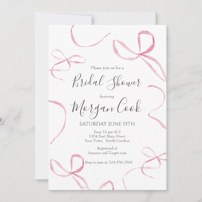 Pink bow Bridal Shower Invitation, Tied the Knot  Invitation (Front)