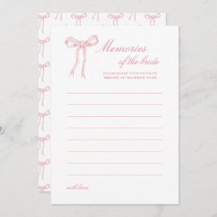 Pink Bow Bridal Shower Memories of Bride Advice Card