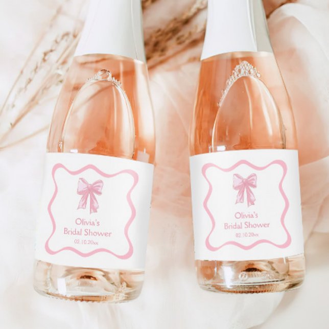 Pink Bow Bridal Shower Mini Champagne Sparkling Wine Label (Creator Uploaded)