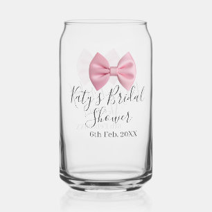 Pink bow bridal shower name date pastel stylish te can glass