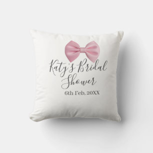 Pink bow bridal shower name date pastel stylish te cushion