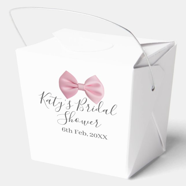 Pink bow bridal shower name date pastel stylish te favour box (Back)