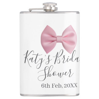 Pink bow bridal shower name date pastel stylish te hip flask