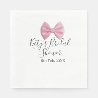 Pink bow bridal shower name date pastel stylish te napkin