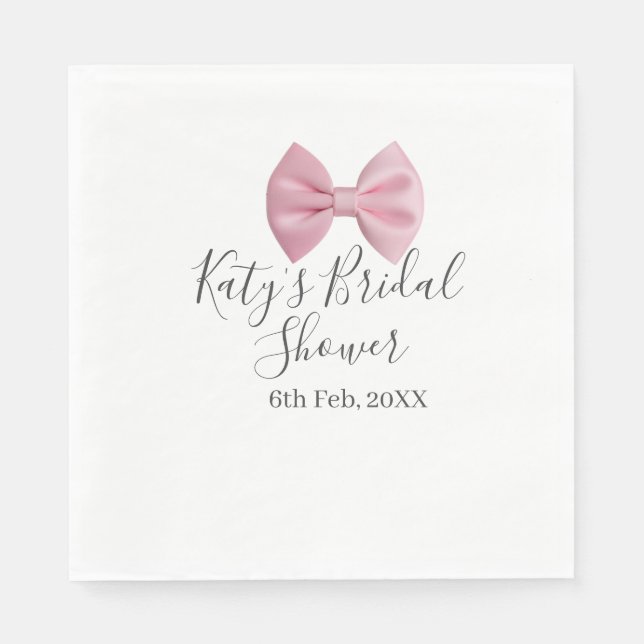Pink bow bridal shower name date pastel stylish te napkin (Front)