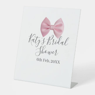 Pink bow bridal shower name date pastel stylish te pedestal sign