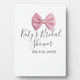 Pink bow bridal shower name date pastel stylish te plaque