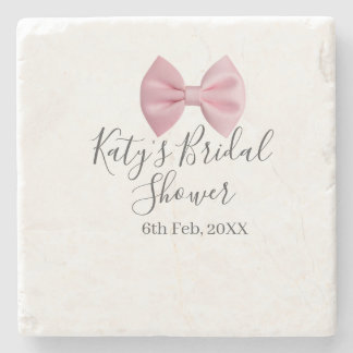 Pink bow bridal shower name date pastel stylish te stone coaster