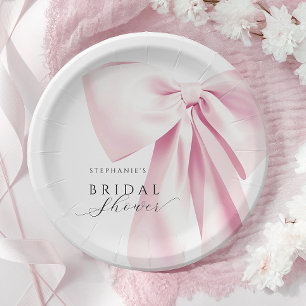 Pink Bow Bridal Shower Paper Plate