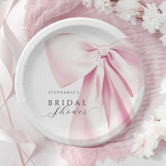 Pink Bow Bridal Shower Paper Plate (Creator Uploaded)