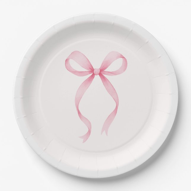 Pink Bow Bridal Shower Paper Plate (Front)