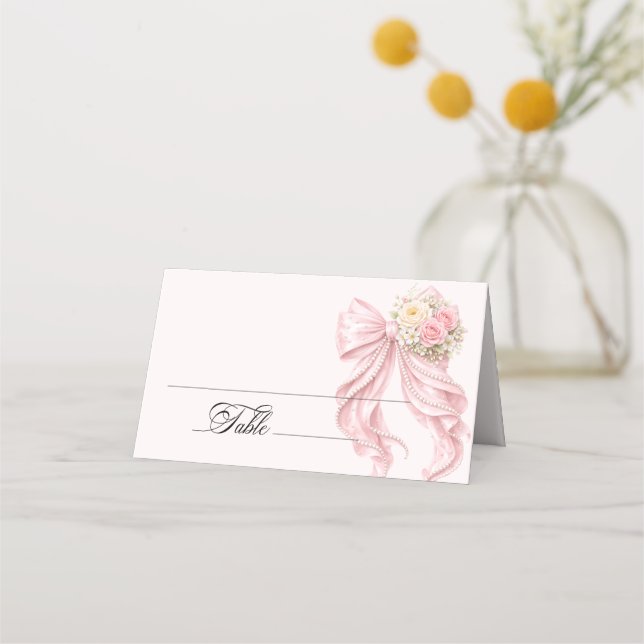 Pink Bow Bridal Shower Place Card (Front)