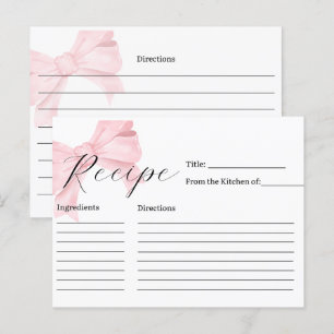 Pink Bow Bridal Shower Recipe Card