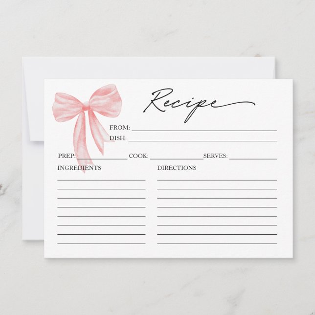 Pink Bow Bridal Shower Recipe Card (Front)