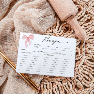 Pink Bow Bridal Shower Recipe Card