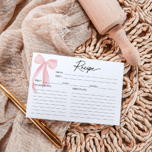 Pink Bow Bridal Shower Recipe Card