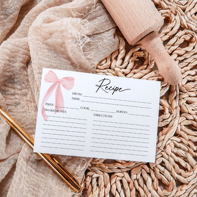 Pink Bow Bridal Shower Recipe Card (Creator Uploaded)