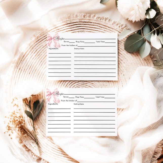 Pink Bow Bridal Shower Recipe Card (Creator Uploaded)