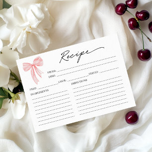 Pink Bow Bridal Shower Recipe Card