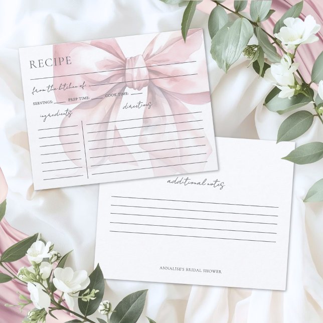 Pink Bow Bridal Shower Recipe Enclosure Card (Pink Bow Bridal Shower Recipe Enclosure Card)
