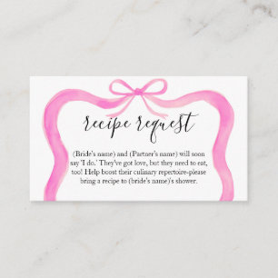 Pink Bow Bridal Shower Recipe Request Card